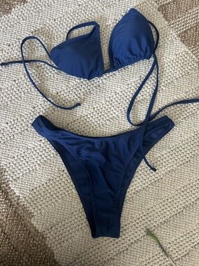 Navy Blue String Bikini Bottom and Top Set